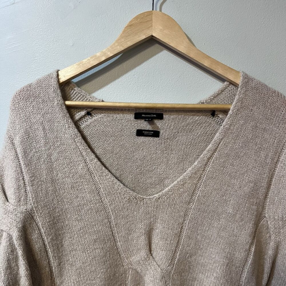 Massimo Dutti Oversized Braid Knit Sweater Small Wool Blend V Neck Wool Blend - Picture 4 of 8